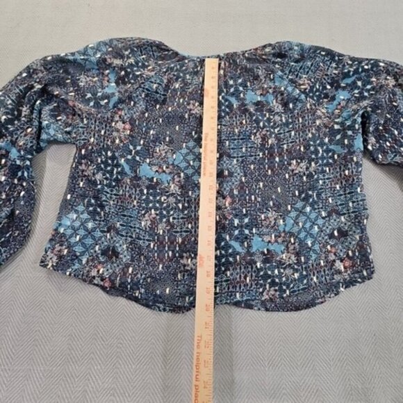 Haver London Crop Top Women's Large Blue Floral Metallic Design Long Sleeve EUC - Picture 11 of 13